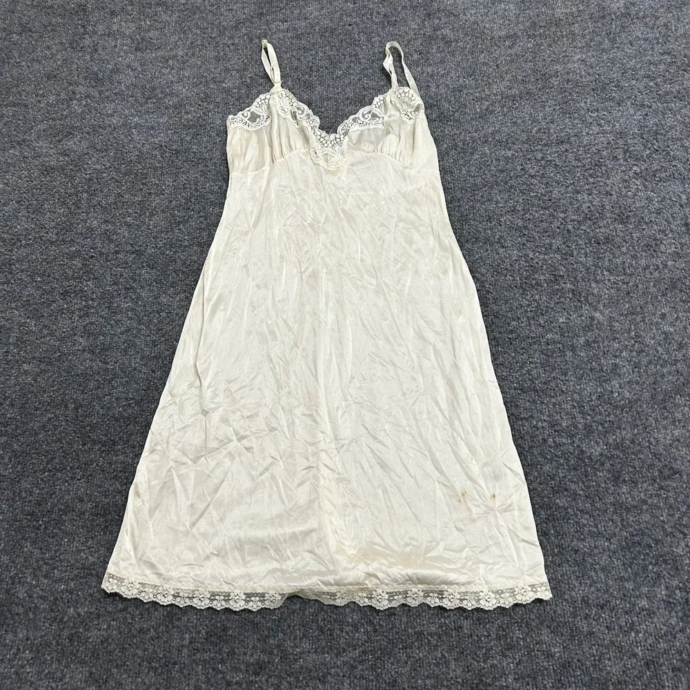JCPenney Slip Dress Womens Size 30/8 Cream Lace Trim USA Made Vintage Midi